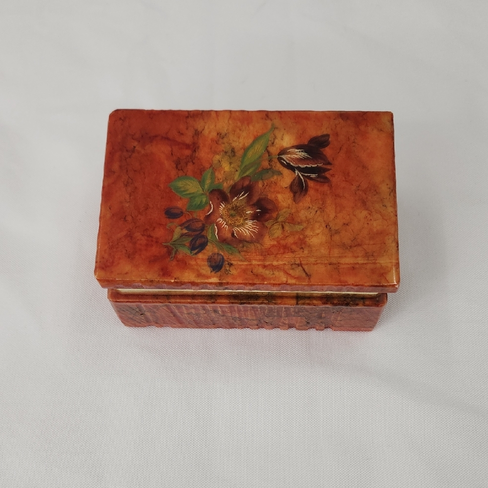 Vintage Italian 1970's Alabaster Trinket‎ Cigarette Jewelry Box Burnt Orange